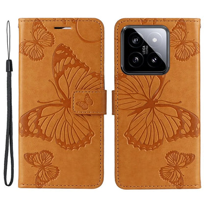 KT Imprinting Flower Series-2 For Xiaomi 14 Case Butterfly Imprint Stand Wallet Phone Cover