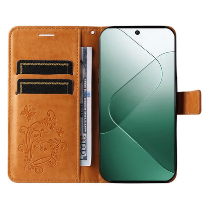 KT Imprinting Flower Series-2 For Xiaomi 14 Case Butterfly Imprint Stand Wallet Phone Cover