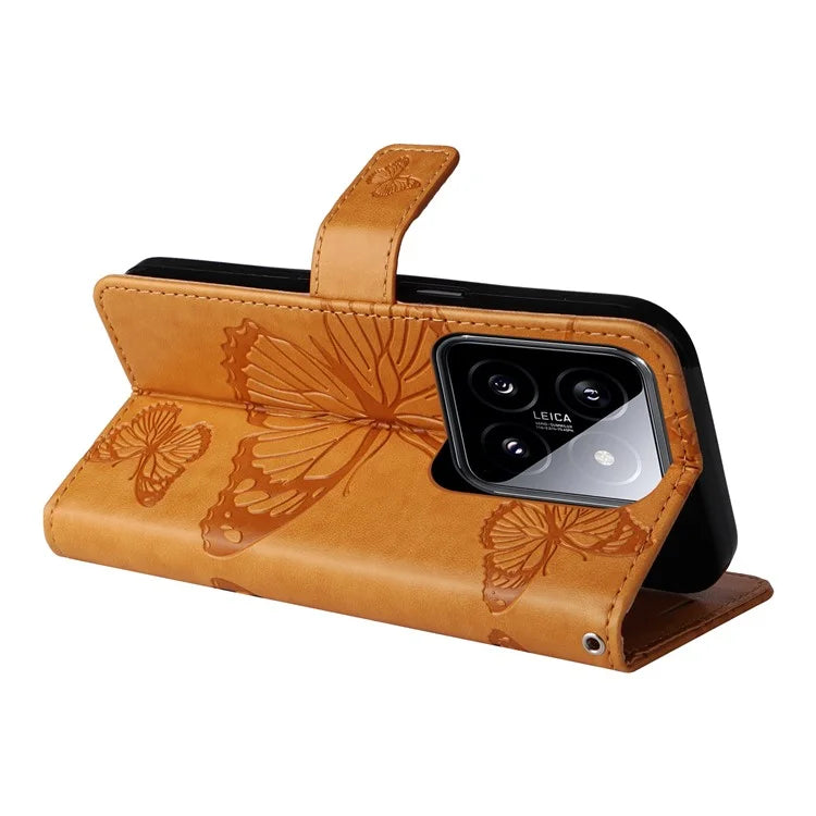 KT Imprinting Flower Series-2 For Xiaomi 14 Case Butterfly Imprint Stand Wallet Phone Cover