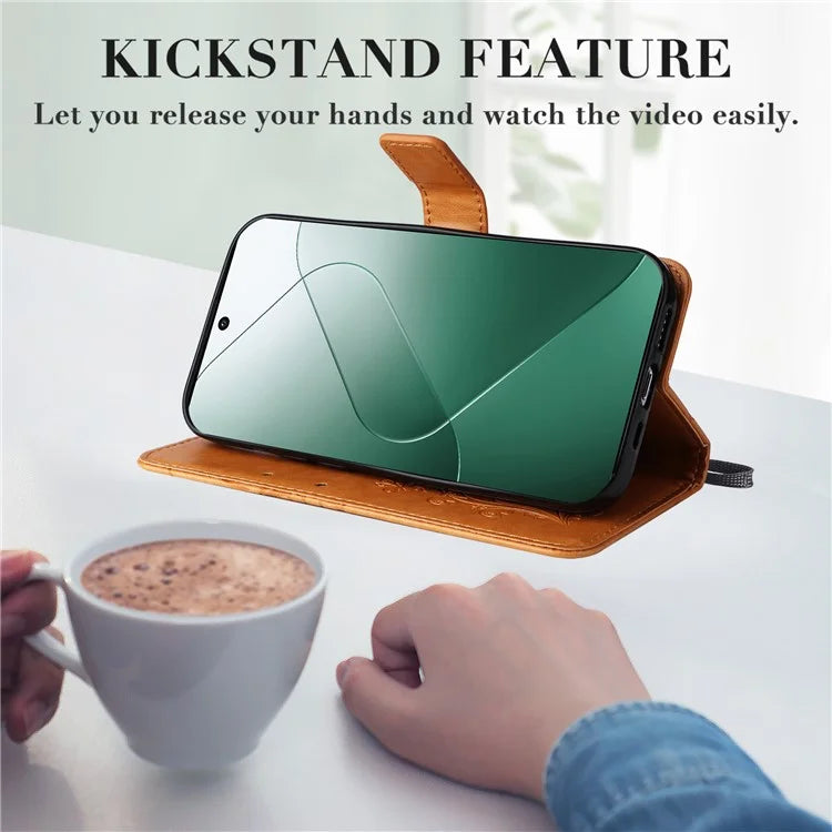KT Imprinting Flower Series-2 For Xiaomi 14 Case Butterfly Imprint Stand Wallet Phone Cover