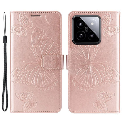 KT Imprinting Flower Series-2 For Xiaomi 14 Case Butterfly Imprint Stand Wallet Phone Cover