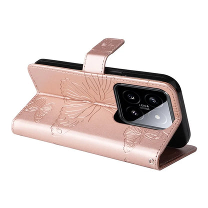 KT Imprinting Flower Series-2 For Xiaomi 14 Case Butterfly Imprint Stand Wallet Phone Cover
