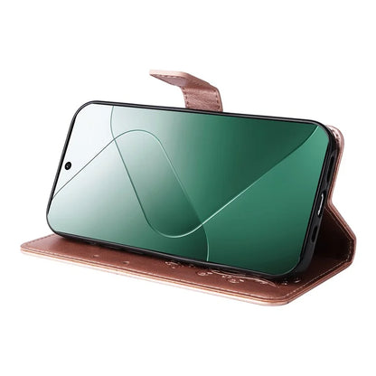 KT Imprinting Flower Series-2 For Xiaomi 14 Case Butterfly Imprint Stand Wallet Phone Cover