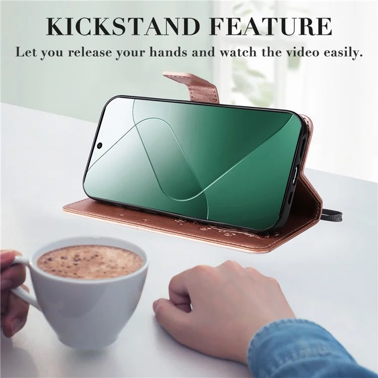 KT Imprinting Flower Series-2 For Xiaomi 14 Case Butterfly Imprint Stand Wallet Phone Cover
