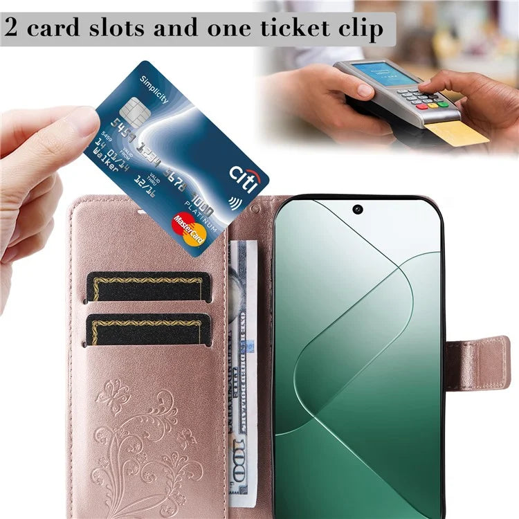 KT Imprinting Flower Series-2 For Xiaomi 14 Case Butterfly Imprint Stand Wallet Phone Cover