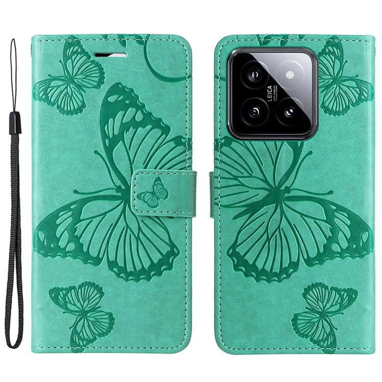 KT Imprinting Flower Series-2 For Xiaomi 14 Case Butterfly Imprint Stand Wallet Phone Cover