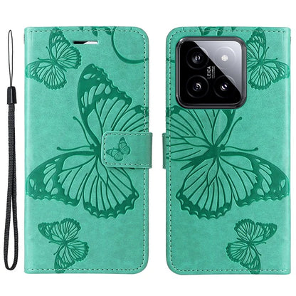 KT Imprinting Flower Series-2 For Xiaomi 14 Case Butterfly Imprint Stand Wallet Phone Cover