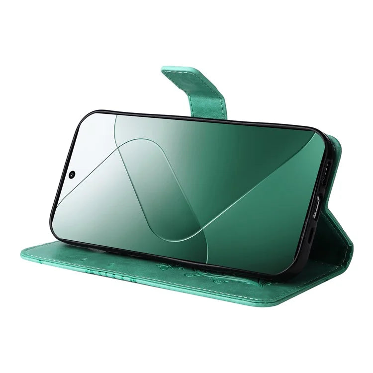 KT Imprinting Flower Series-2 For Xiaomi 14 Case Butterfly Imprint Stand Wallet Phone Cover