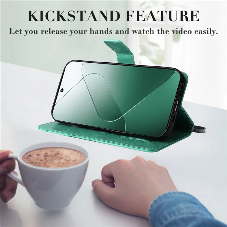 KT Imprinting Flower Series-2 For Xiaomi 14 Case Butterfly Imprint Stand Wallet Phone Cover