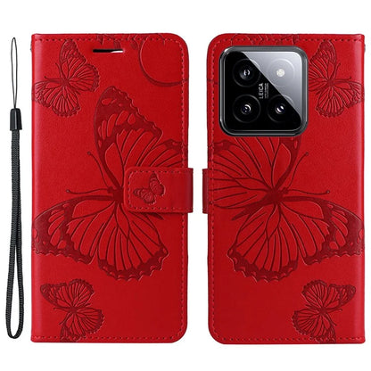KT Imprinting Flower Series-2 For Xiaomi 14 Case Butterfly Imprint Stand Wallet Phone Cover