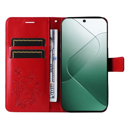 KT Imprinting Flower Series-2 For Xiaomi 14 Case Butterfly Imprint Stand Wallet Phone Cover