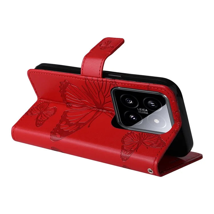 KT Imprinting Flower Series-2 For Xiaomi 14 Case Butterfly Imprint Stand Wallet Phone Cover