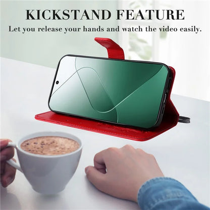 KT Imprinting Flower Series-2 For Xiaomi 14 Case Butterfly Imprint Stand Wallet Phone Cover
