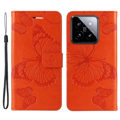 KT Imprinting Flower Series-2 For Xiaomi 14 Case Butterfly Imprint Stand Wallet Phone Cover