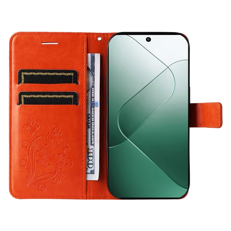 KT Imprinting Flower Series-2 For Xiaomi 14 Case Butterfly Imprint Stand Wallet Phone Cover