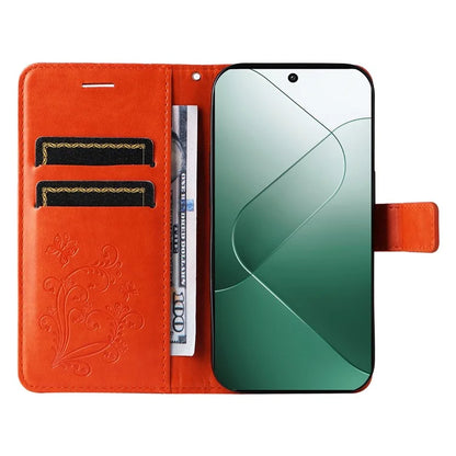 KT Imprinting Flower Series-2 For Xiaomi 14 Case Butterfly Imprint Stand Wallet Phone Cover