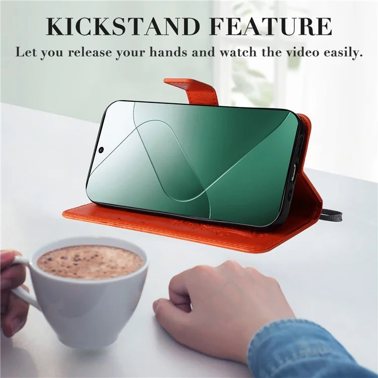 KT Imprinting Flower Series-2 For Xiaomi 14 Case Butterfly Imprint Stand Wallet Phone Cover