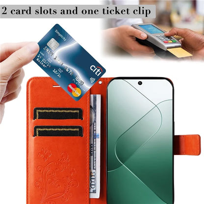KT Imprinting Flower Series-2 For Xiaomi 14 Case Butterfly Imprint Stand Wallet Phone Cover