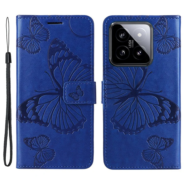 KT Imprinting Flower Series-2 For Xiaomi 14 Case Butterfly Imprint Stand Wallet Phone Cover