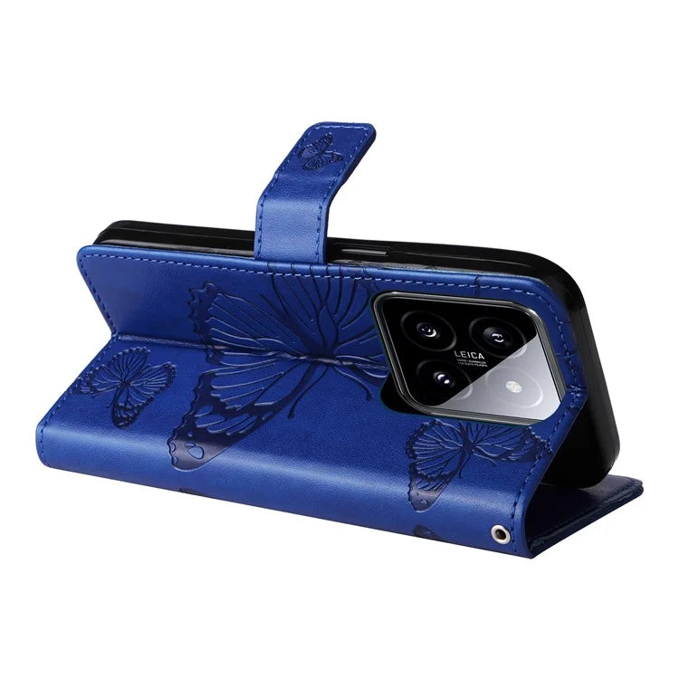 KT Imprinting Flower Series-2 For Xiaomi 14 Case Butterfly Imprint Stand Wallet Phone Cover