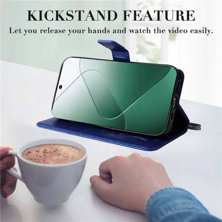 KT Imprinting Flower Series-2 For Xiaomi 14 Case Butterfly Imprint Stand Wallet Phone Cover