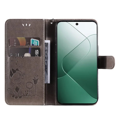 KT Imprinting Flower Series-4 For Xiaomi 14 Case Cat Imprinted PU Leather +TPU Phone Protector