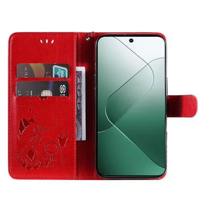 KT Imprinting Flower Series-4 For Xiaomi 14 Case Cat Imprinted PU Leather +TPU Phone Protector