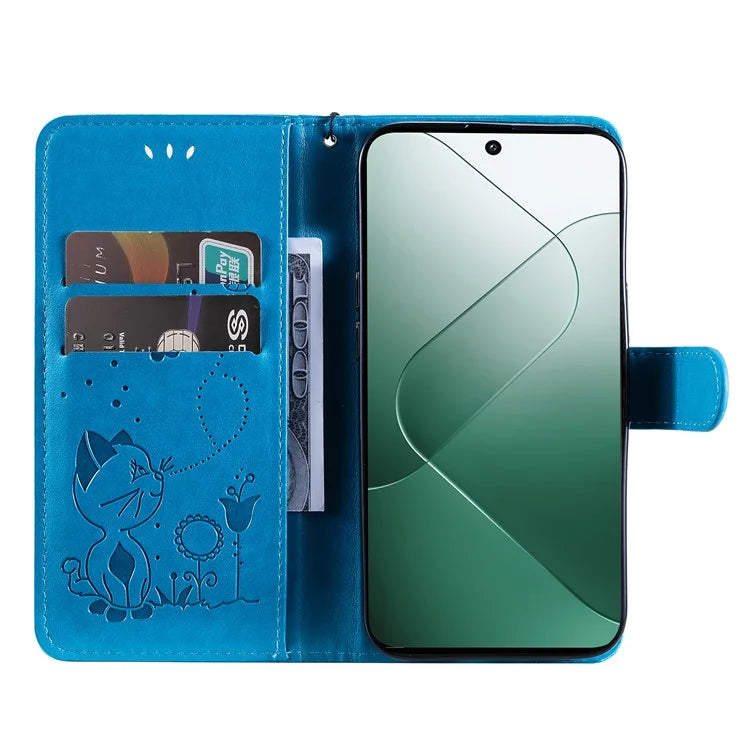 KT Imprinting Flower Series-4 For Xiaomi 14 Case Cat Imprinted PU Leather +TPU Phone Protector