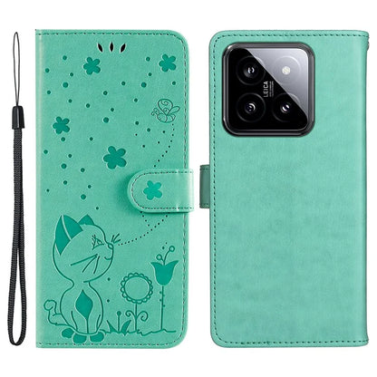 KT Imprinting Flower Series-4 For Xiaomi 14 Case Cat Imprinted PU Leather +TPU Phone Protector
