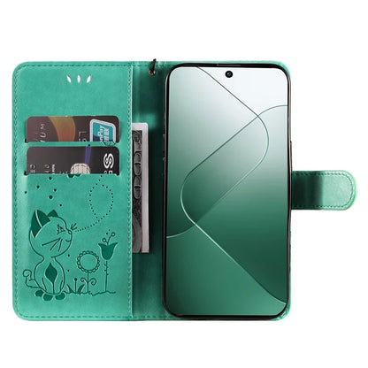 KT Imprinting Flower Series-4 For Xiaomi 14 Case Cat Imprinted PU Leather +TPU Phone Protector