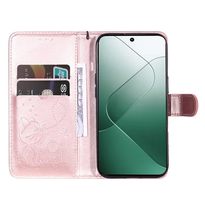 KT Imprinting Flower Series-4 For Xiaomi 14 Case Cat Imprinted PU Leather +TPU Phone Protector
