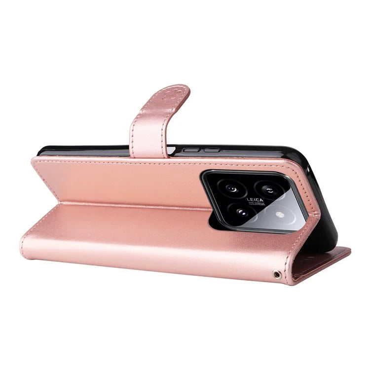 KT Imprinting Flower Series-4 For Xiaomi 14 Case Cat Imprinted PU Leather +TPU Phone Protector