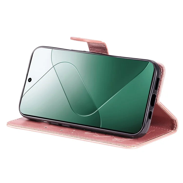 KT Imprinting Flower Series-4 For Xiaomi 14 Case Cat Imprinted PU Leather +TPU Phone Protector