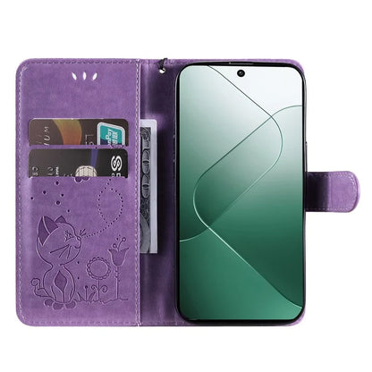 KT Imprinting Flower Series-4 For Xiaomi 14 Case Cat Imprinted PU Leather +TPU Phone Protector