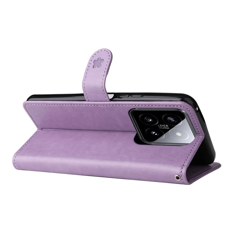 KT Imprinting Flower Series-4 For Xiaomi 14 Case Cat Imprinted PU Leather +TPU Phone Protector