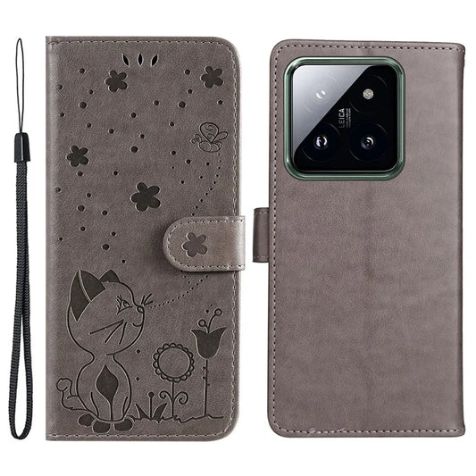 KT Imprinting Flower Series-4 For Xiaomi 14 Pro Case PU Leather+TPU Magnetic Clasp Phone Cover