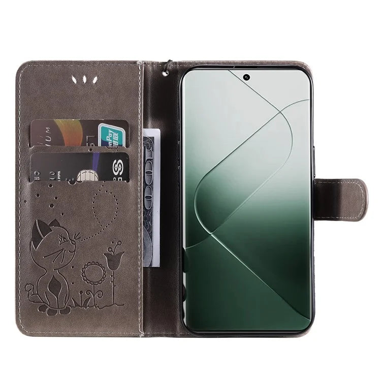 KT Imprinting Flower Series-4 For Xiaomi 14 Pro Case PU Leather+TPU Magnetic Clasp Phone Cover