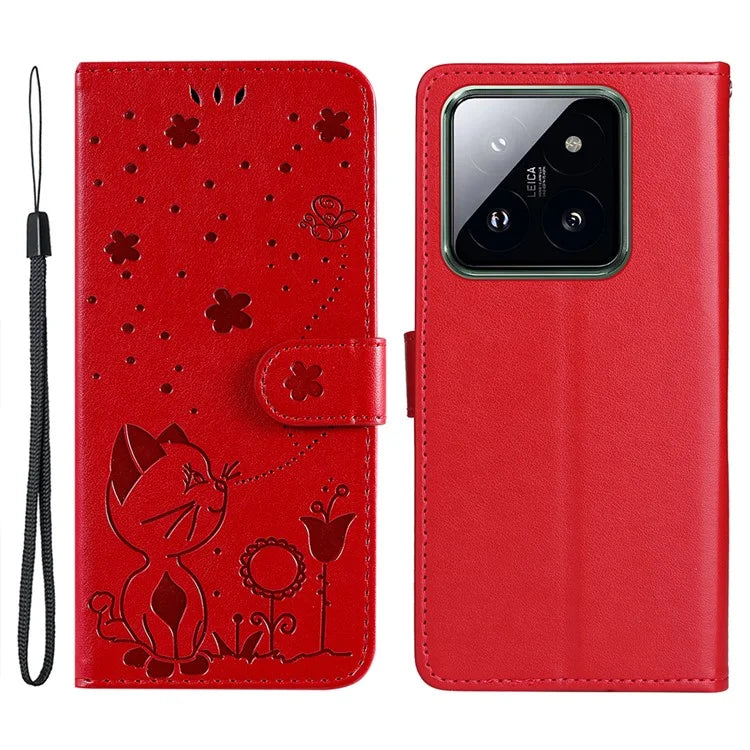 KT Imprinting Flower Series-4 For Xiaomi 14 Pro Case PU Leather+TPU Magnetic Clasp Phone Cover