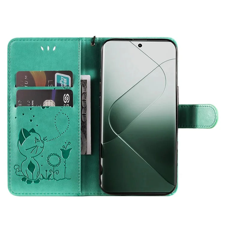 KT Imprinting Flower Series-4 For Xiaomi 14 Pro Case PU Leather+TPU Magnetic Clasp Phone Cover