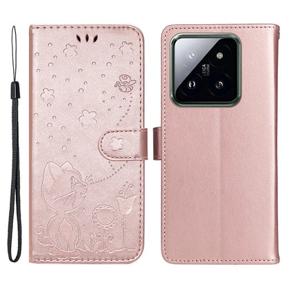 KT Imprinting Flower Series-4 For Xiaomi 14 Pro Case PU Leather+TPU Magnetic Clasp Phone Cover