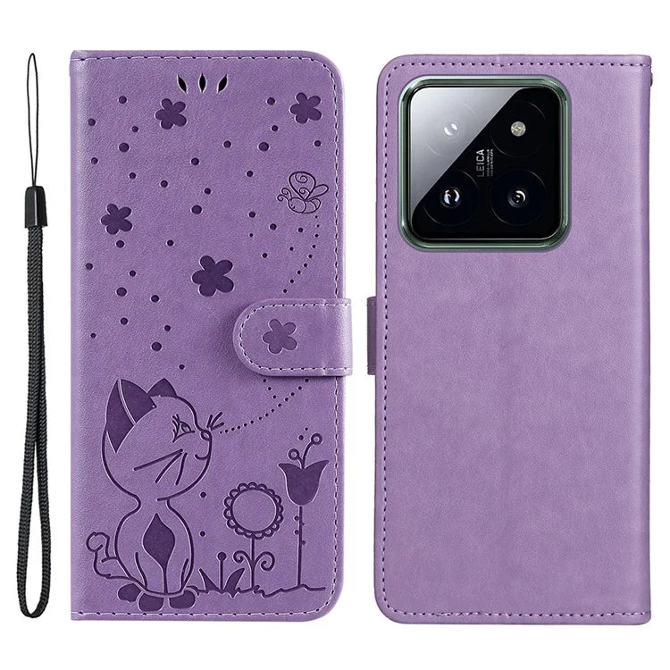 KT Imprinting Flower Series-4 For Xiaomi 14 Pro Case PU Leather+TPU Magnetic Clasp Phone Cover