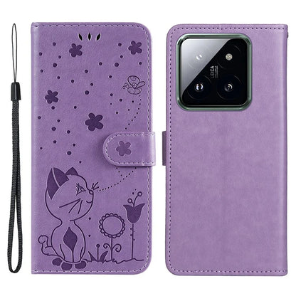 KT Imprinting Flower Series-4 For Xiaomi 14 Pro Case PU Leather+TPU Magnetic Clasp Phone Cover