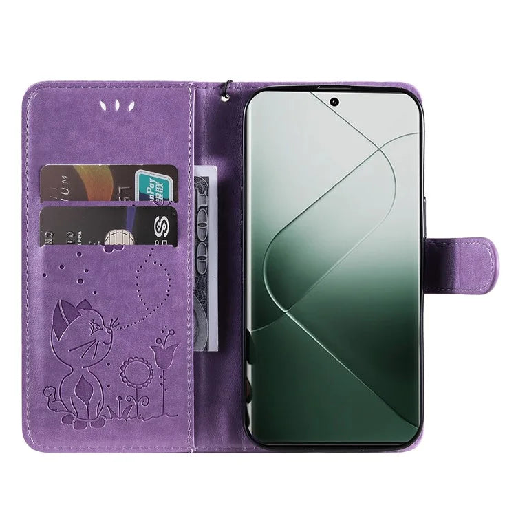 KT Imprinting Flower Series-4 For Xiaomi 14 Pro Case PU Leather+TPU Magnetic Clasp Phone Cover