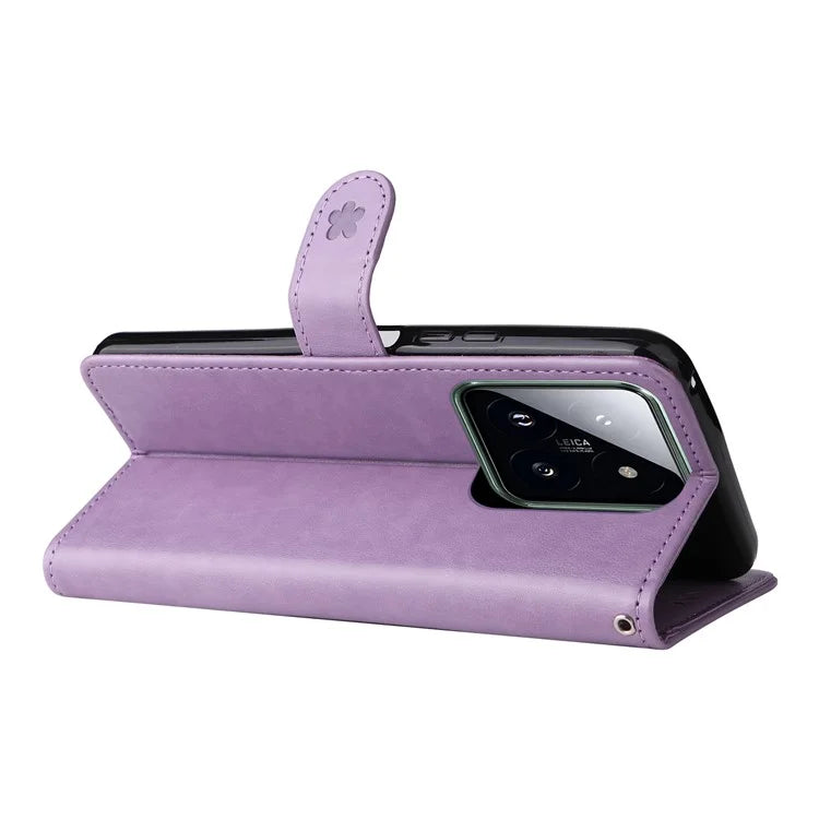 KT Imprinting Flower Series-4 For Xiaomi 14 Pro Case PU Leather+TPU Magnetic Clasp Phone Cover