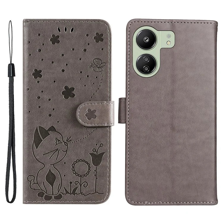 KT Imprinting Flower Series-4 For Xiaomi Redmi 13C 4G / Poco C65 4G Phone Case PU Leather+TPU Wallet Cover