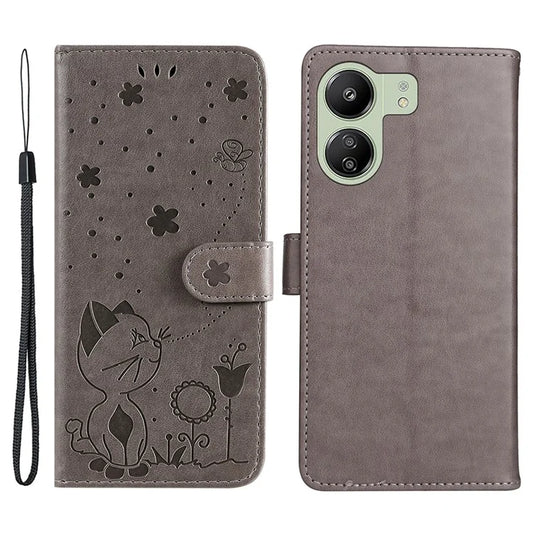 KT Imprinting Flower Series-4 For Xiaomi Redmi 13C 4G / Poco C65 4G Phone Case PU Leather+TPU Wallet Cover