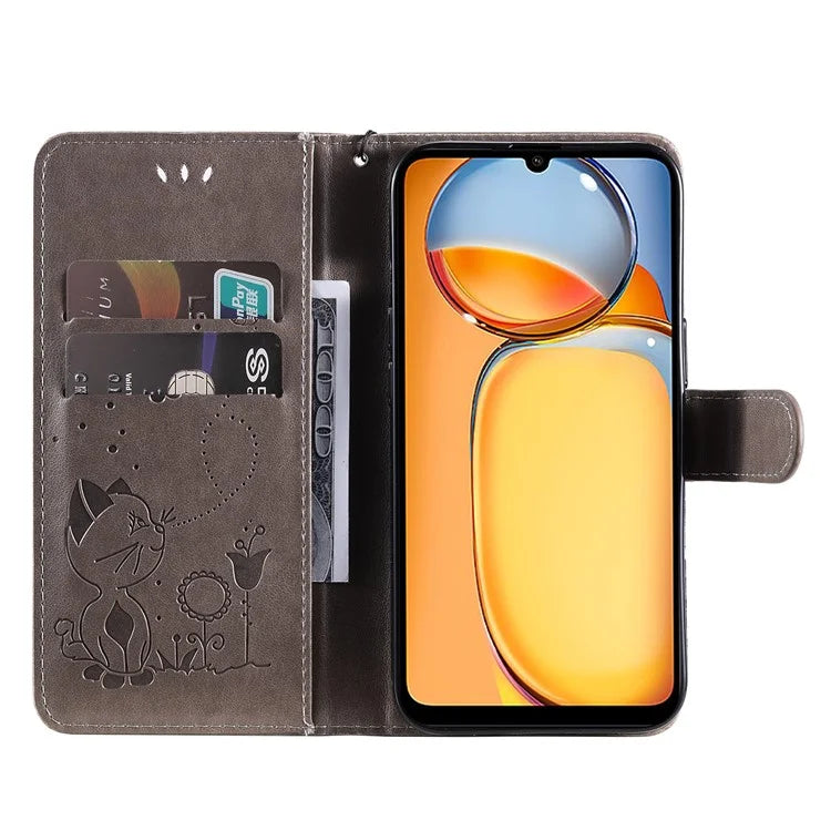 KT Imprinting Flower Series-4 For Xiaomi Redmi 13C 4G / Poco C65 4G Phone Case PU Leather+TPU Wallet Cover