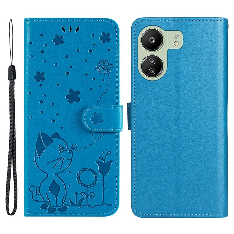 KT Imprinting Flower Series-4 For Xiaomi Redmi 13C 4G / Poco C65 4G Phone Case PU Leather+TPU Wallet Cover
