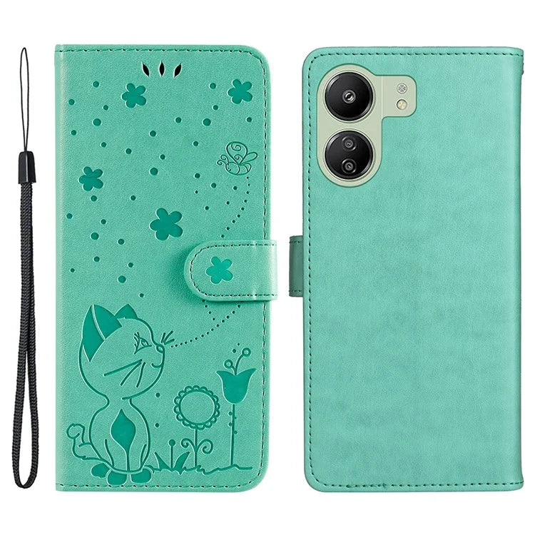 KT Imprinting Flower Series-4 For Xiaomi Redmi 13C 4G / Poco C65 4G Phone Case PU Leather+TPU Wallet Cover