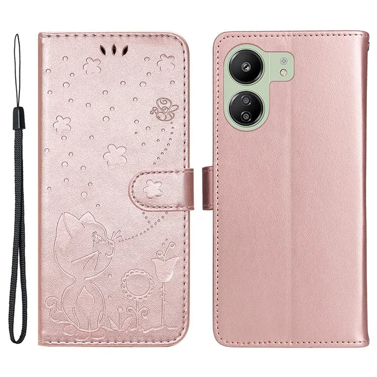 KT Imprinting Flower Series-4 For Xiaomi Redmi 13C 4G / Poco C65 4G Phone Case PU Leather+TPU Wallet Cover